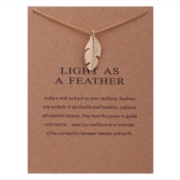 none Jewelry - Feather Gold Pendant Necklace with Quote Card NWT